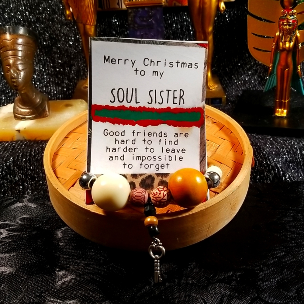 Merry Christmas SOUL SISTER stretchable skeleton key bracelet